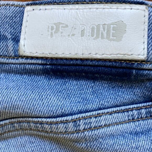 Redone Originals 90’s High Rise Crop Button Fly Destroyed Frayed Hem Jeans Sz 28 - Picture 8 of 14